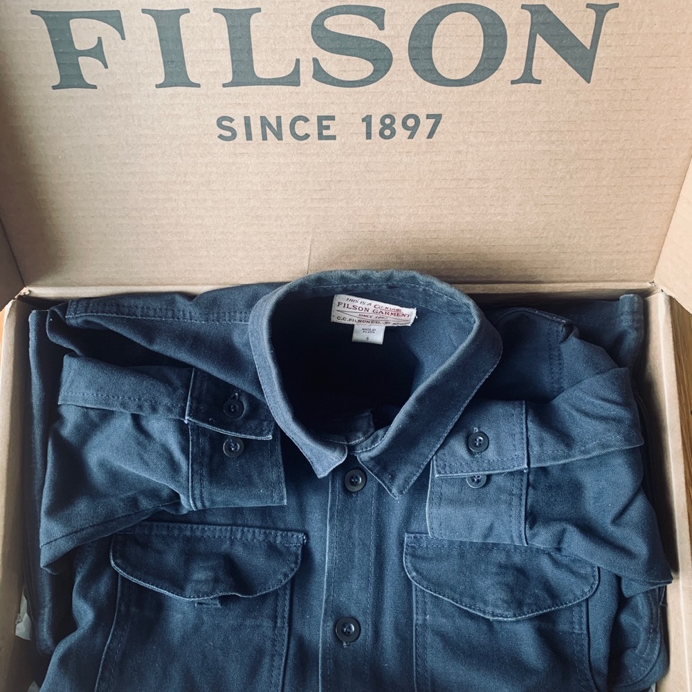 FILSON rare Antique Tin Cloth Jac Shirt Small Navy